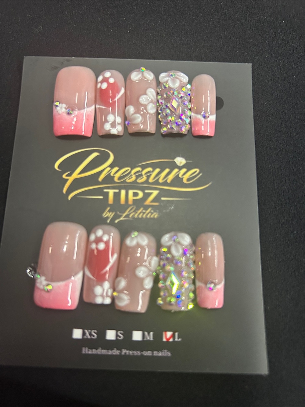 Pressure Tipz by Letitia Pink Ombre Floral Rhinestone Press-On Nails